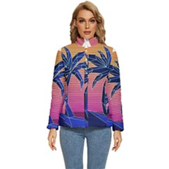 Abstract 3d Art Holiday Island Palm Tree Pink Purple Summer Sunset Water Women s Puffer Bubble Jacket Coat by Cemarart