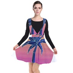 Abstract 3d Art Holiday Island Palm Tree Pink Purple Summer Sunset Water Plunge Pinafore Dress by Cemarart