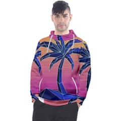 Abstract 3d Art Holiday Island Palm Tree Pink Purple Summer Sunset Water Men s Pullover Hoodie by Cemarart