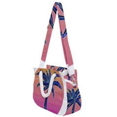 Abstract 3d Art Holiday Island Palm Tree Pink Purple Summer Sunset Water Rope Handles Shoulder Strap Bag by Cemarart