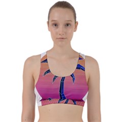 Abstract 3d Art Holiday Island Palm Tree Pink Purple Summer Sunset Water Back Weave Sports Bra by Cemarart