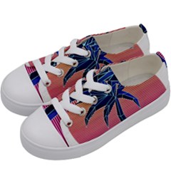 Abstract 3d Art Holiday Island Palm Tree Pink Purple Summer Sunset Water Kids  Low Top Canvas Sneakers by Cemarart