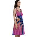 Abstract 3d Art Holiday Island Palm Tree Pink Purple Summer Sunset Water Sleeveless V-Neck Skater Dress with Pockets View3