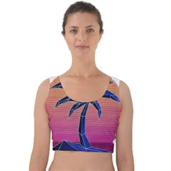 Abstract 3d Art Holiday Island Palm Tree Pink Purple Summer Sunset Water Velvet Crop Top by Cemarart