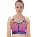 Abstract 3d Art Holiday Island Palm Tree Pink Purple Summer Sunset Water Velvet Racer Back Crop Top View1