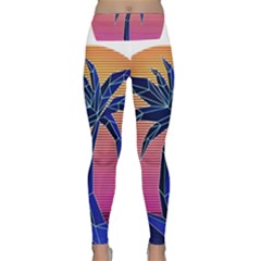 Abstract 3d Art Holiday Island Palm Tree Pink Purple Summer Sunset Water Lightweight Velour Classic Yoga Leggings