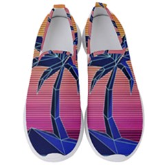 Abstract 3d Art Holiday Island Palm Tree Pink Purple Summer Sunset Water Men s Slip On Sneakers by Cemarart