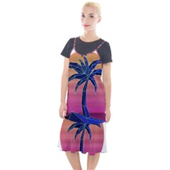 Abstract 3d Art Holiday Island Palm Tree Pink Purple Summer Sunset Water Camis Fishtail Dress by Cemarart