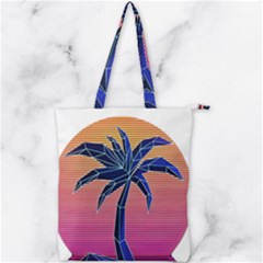 Abstract 3d Art Holiday Island Palm Tree Pink Purple Summer Sunset Water Double Zip Up Tote Bag by Cemarart