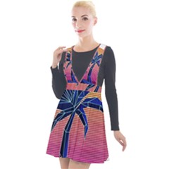 Abstract 3d Art Holiday Island Palm Tree Pink Purple Summer Sunset Water Plunge Pinafore Velour Dress by Cemarart