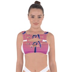 Abstract 3d Art Holiday Island Palm Tree Pink Purple Summer Sunset Water Bandaged Up Bikini Top by Cemarart