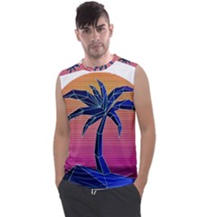 Abstract 3d Art Holiday Island Palm Tree Pink Purple Summer Sunset Water Men s Regular Tank Top by Cemarart