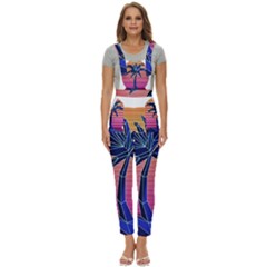 Abstract 3d Art Holiday Island Palm Tree Pink Purple Summer Sunset Water Women s Pinafore Overalls Jumpsuit by Cemarart