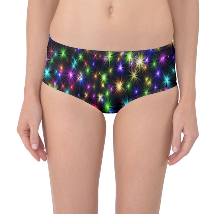 Star Colorful Christmas Abstract Mid-Waist Bikini Bottoms