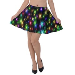 Star Colorful Christmas Abstract Velvet Skater Skirt by Cemarart