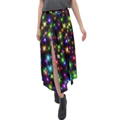 Star Colorful Christmas Abstract Velour Split Maxi Skirt by Cemarart