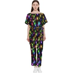 Star Colorful Christmas Abstract Batwing Lightweight Chiffon Jumpsuit by Cemarart