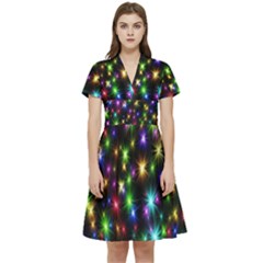 Star Colorful Christmas Abstract Short Sleeve Waist Detail Dress by Cemarart