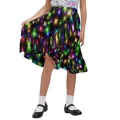 Star Colorful Christmas Abstract Kids  Ruffle Flared Wrap Midi Skirt by Cemarart