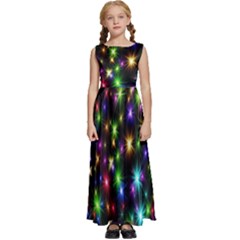 Star Colorful Christmas Abstract Kids  Satin Sleeveless Maxi Dress by Cemarart