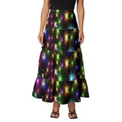 Star Colorful Christmas Abstract Tiered Ruffle Maxi Skirt by Cemarart