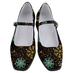 Gold Teal Snowflakes Women s Mary Jane Shoes by Grandong