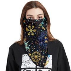 Gold Teal Snowflakes Face Covering Bandana (triangle) by Grandong