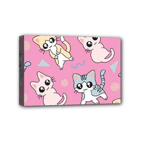 Cute Animal Little Cat Seamless Pattern Mini Canvas 6  X 4  (stretched) by Grandong