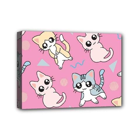 Cute Animal Little Cat Seamless Pattern Mini Canvas 7  X 5  (stretched) by Grandong