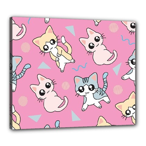 Cute Animal Little Cat Seamless Pattern Canvas 24  X 20  (stretched) by Grandong