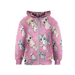 Cute Animal Little Cat Seamless Pattern Kids  Zipper Hoodie by Grandong