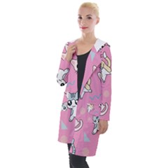 Cute Animal Little Cat Seamless Pattern Hooded Pocket Cardigan by Grandong