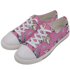 Cute Animal Little Cat Seamless Pattern Women s Low Top Canvas Sneakers by Grandong