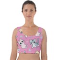 Cute Animal Little Cat Seamless Pattern Velvet Crop Top View1