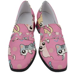 Cute Animal Little Cat Seamless Pattern Women s Chunky Heel Loafers by Grandong