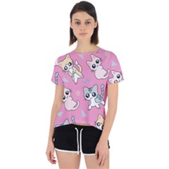 Cute Animal Little Cat Seamless Pattern Open Back Sport T-shirt by Grandong