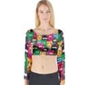 Cat Funny Colorful Pattern Long Sleeve Crop Top View1