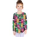 Cat Funny Colorful Pattern Kids  Long Sleeve T-Shirt View1