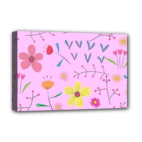 Pink Flowers Pattern Deluxe Canvas 18  X 12  (stretched) by Grandong