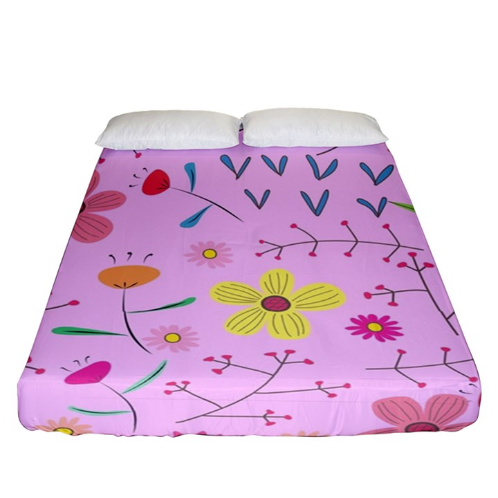 Pink Flowers Pattern Fitted Sheet (Queen Size)