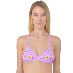 Pink Flowers Pattern Reversible Tri Bikini Top by Grandong