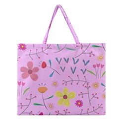 Pink Flowers Pattern Zipper Large Tote Bag by Grandong