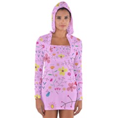 Pink Flowers Pattern Long Sleeve Hooded T-shirt by Grandong