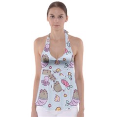 Pusheen Cat Cute Tie Back Tankini Top by Grandong