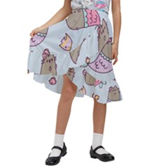 Pusheen Cat Cute Kids  Ruffle Flared Wrap Midi Skirt