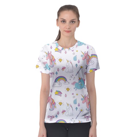 Unicorn Diamond Rainbow Shooting Star Women s Sport Mesh T-shirt by Grandong