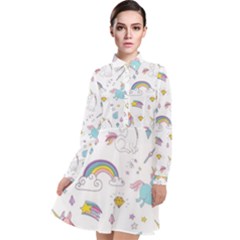 Unicorn Diamond Rainbow Shooting Star Long Sleeve Chiffon Shirt Dress by Grandong