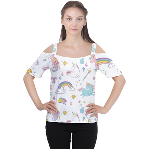 Unicorn Diamond Rainbow Shooting Star Cutout Shoulder T-shirt by Grandong