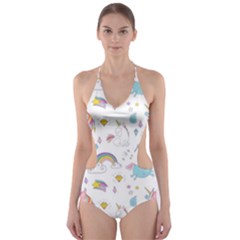 Unicorn Diamond Rainbow Shooting Star Cut-out One Piece Swimsuit by Grandong