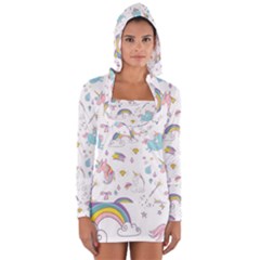 Unicorn Diamond Rainbow Shooting Star Long Sleeve Hooded T-shirt by Grandong